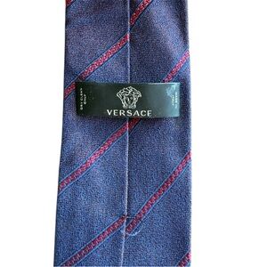 Versace Blue Tie with Red Diagonal Stripe Detail